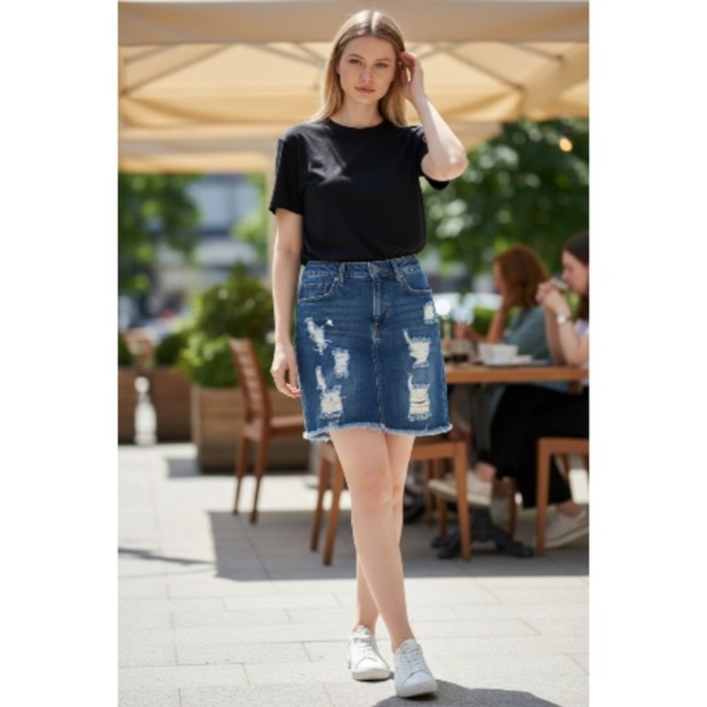 Wax Jean Los Angeles Distressed Denim Mini Skirt Dark Wash‎ Y2K Streetwear Small